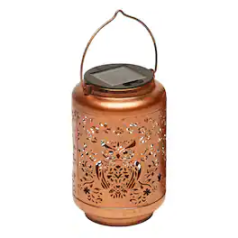 G128 - Solar Hanging Lantern with Owl Design for Outdoor Decor - Copper