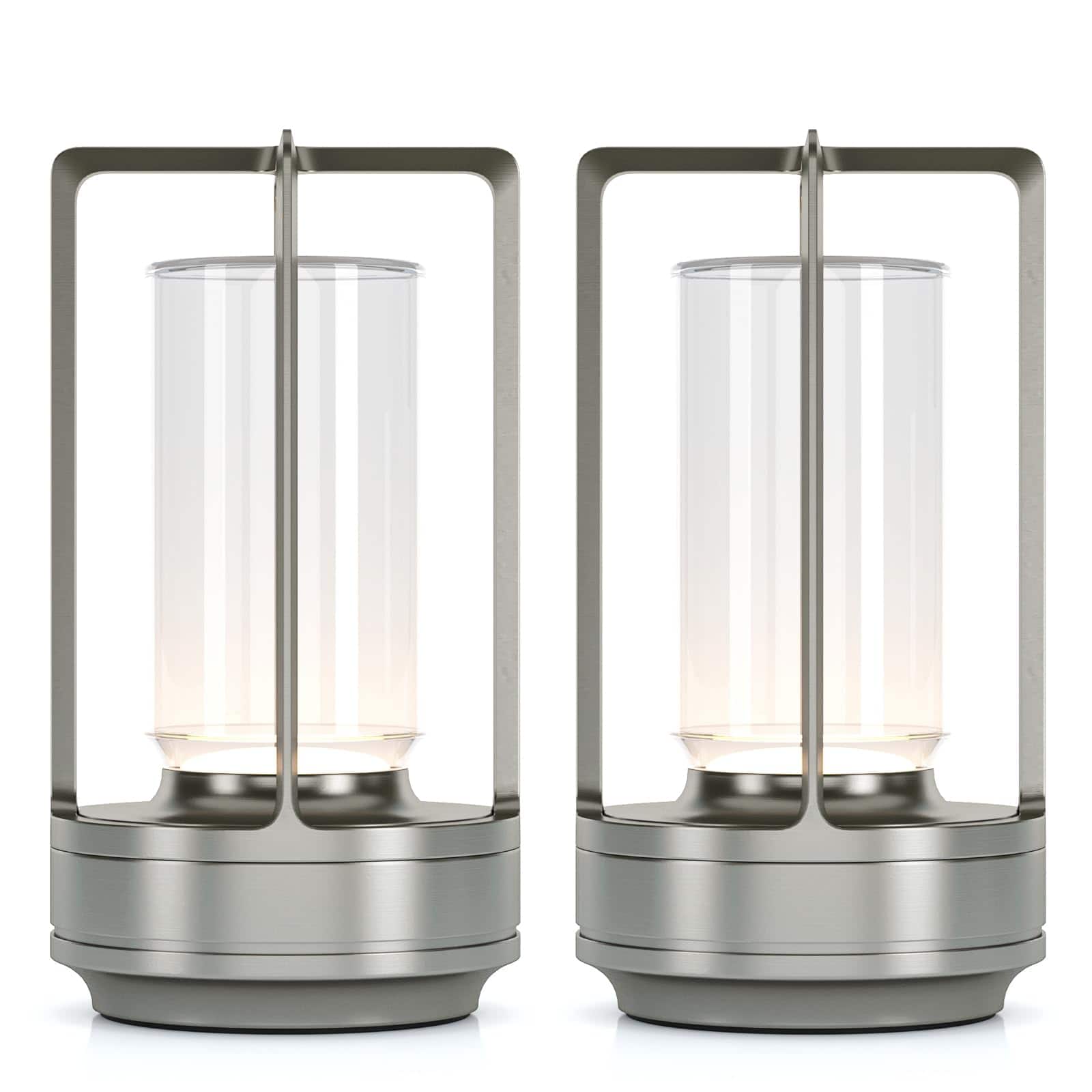 Dazzling Pops - Portable Metal Table Lamp Indoor Outdoor Rechargeable Cordless LED Lamp Colour Infinitely Dimming Premium - Sliver Set of 2