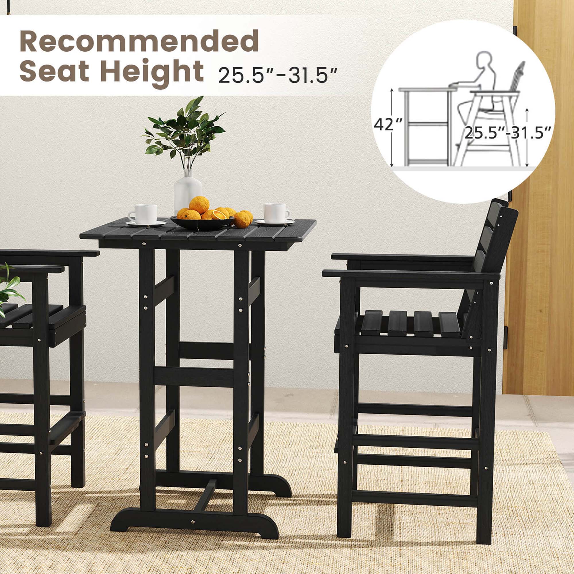 Recommended Seat Height 25.5"-31.5"  
42"  
25.5"-31.5"