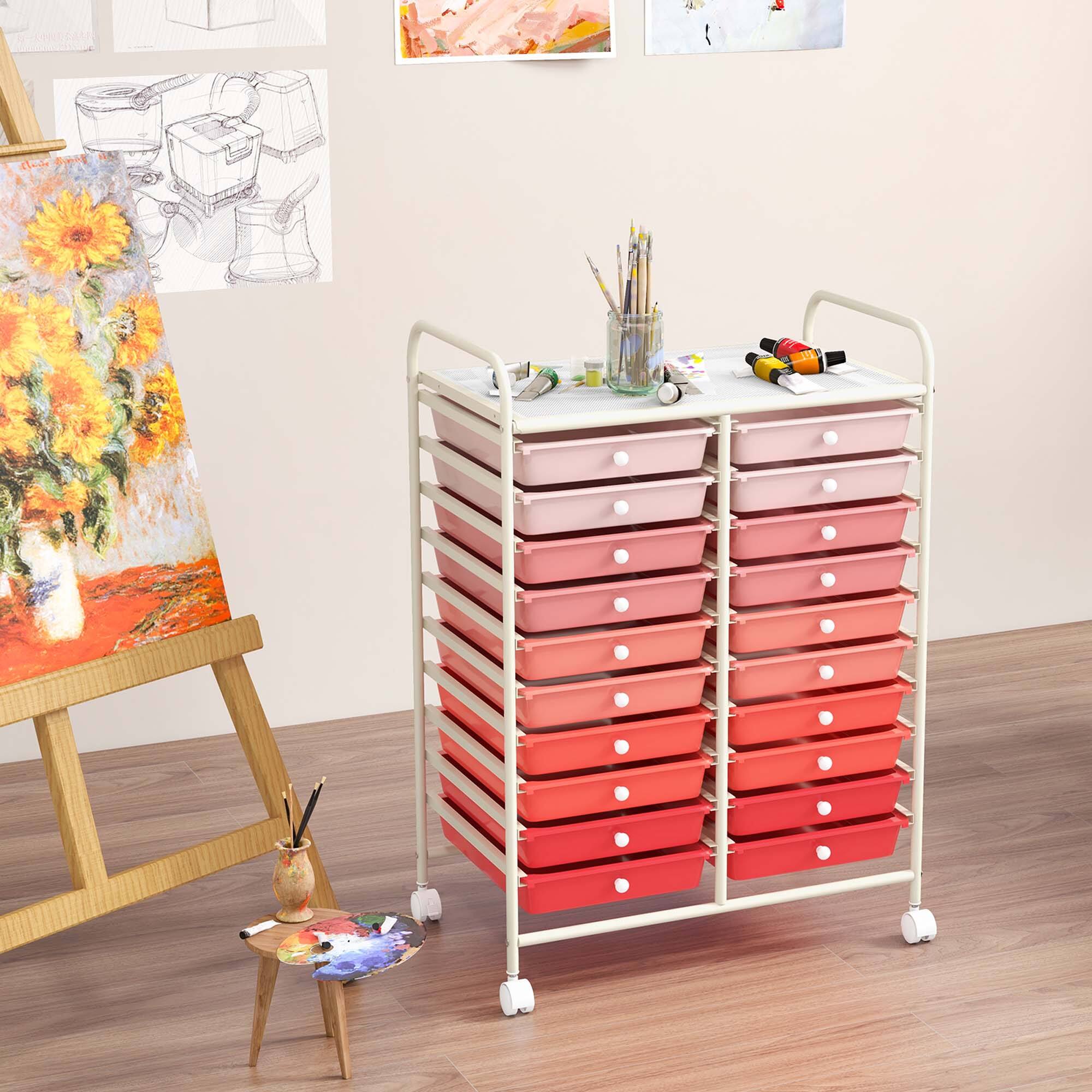 Alt View 4. Costway - 20 Drawers Rolling Storage Cart Art Craft Organizer on Wheels Multipurpose - Gradient Pink.