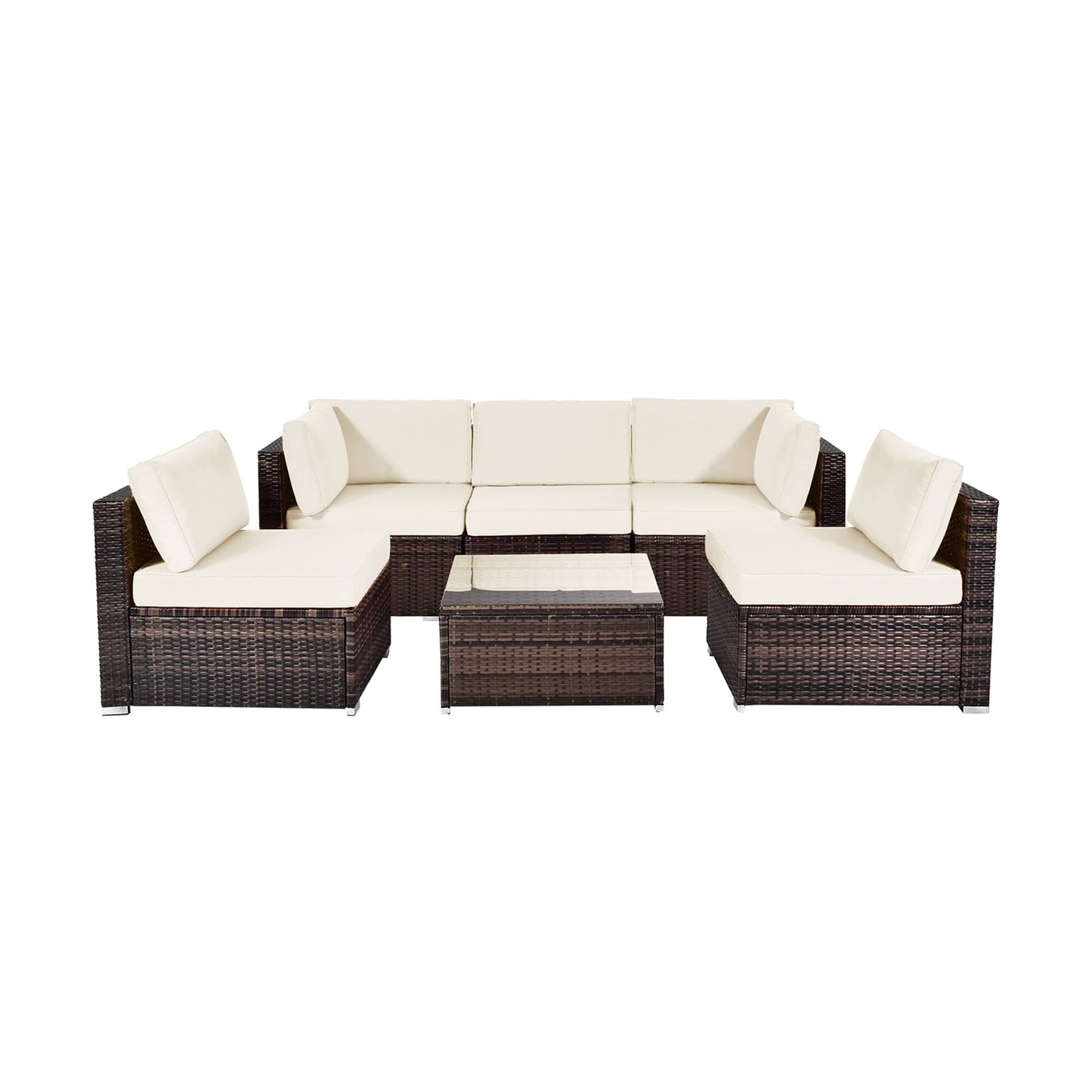 Alt View 9. Gymax - Gymax 6PCS Rattan Outdoor Sectional Sofa Set Patio Furniture Set w/ White Cushions - White.