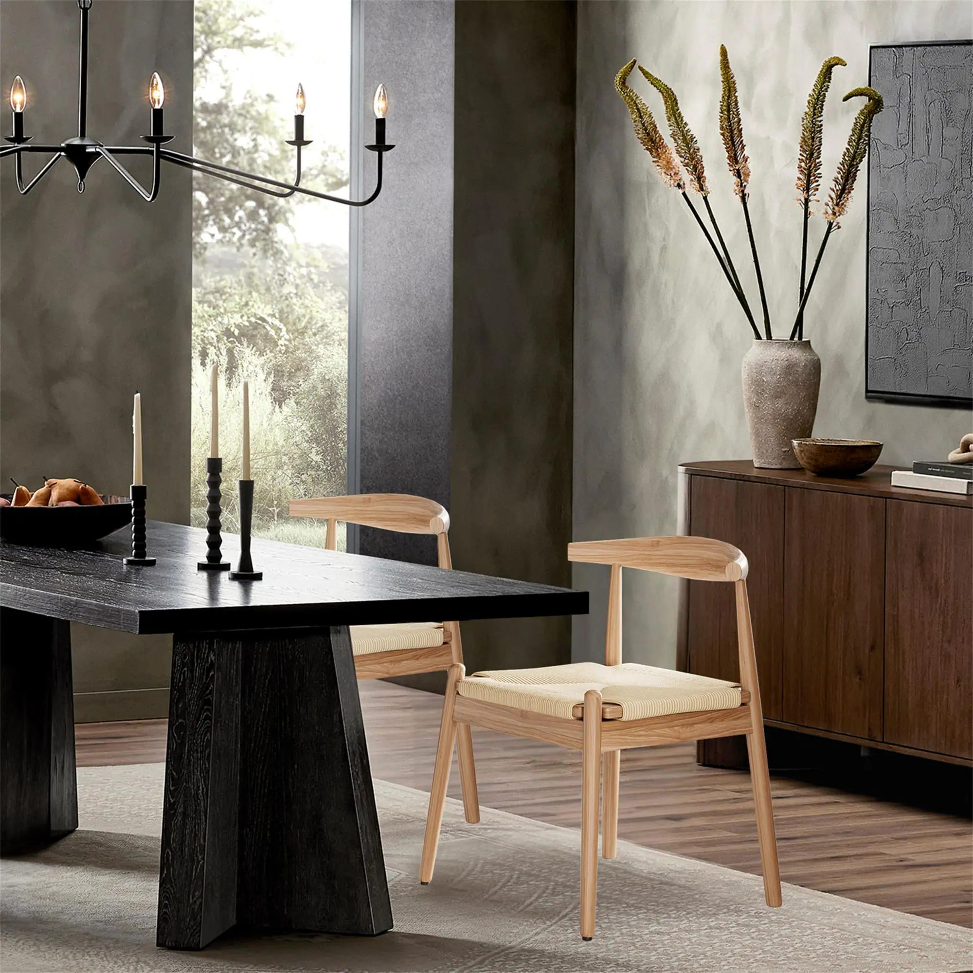 Alt View 5. Boyel Living - Weave Dining Chairs Set of 2 Mid-Century Modern Kitchen Chair with Solid Oak Frame & Handwoven Seat - Wood.