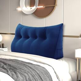 wowmax - Wedge Headboard Pillow Full - Deep Velvet Reading Pillow for Adults - Blue