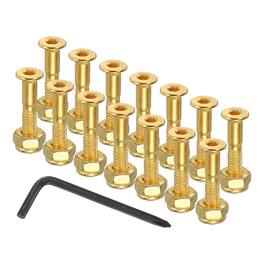 Unique Bargains - 13.5 mm/0.5" Skateboard Hardware Kit, 16pcs Mounting Screws Bolts Nuts Set with Hex Key for Cruiser - Gold