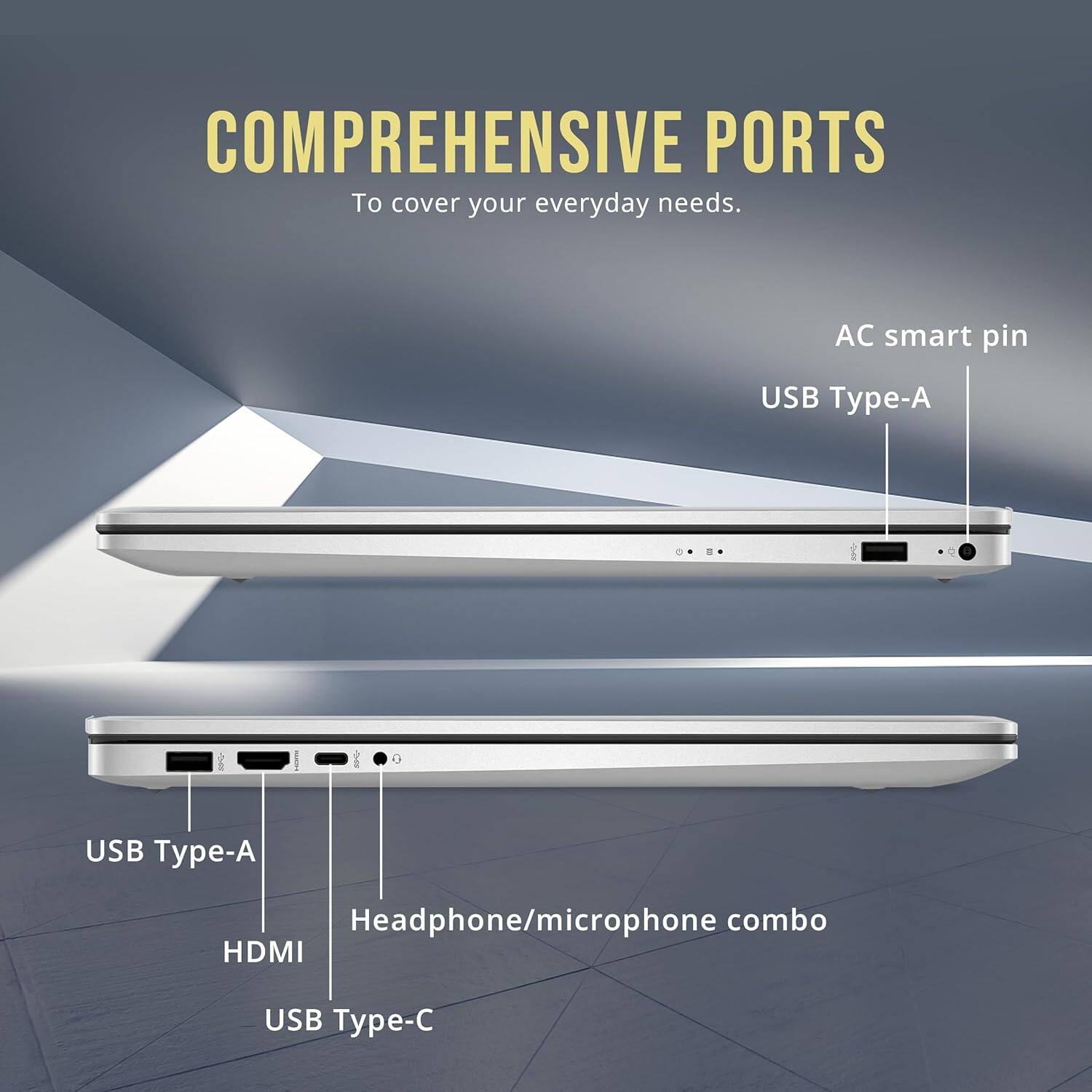COMPREHENSIVE PORTS  
To cover your everyday needs.

- AC smart pin
- USB Type-A
- USB Type-A
- HDMI
- USB Type-C
- Headphone/microphone combo