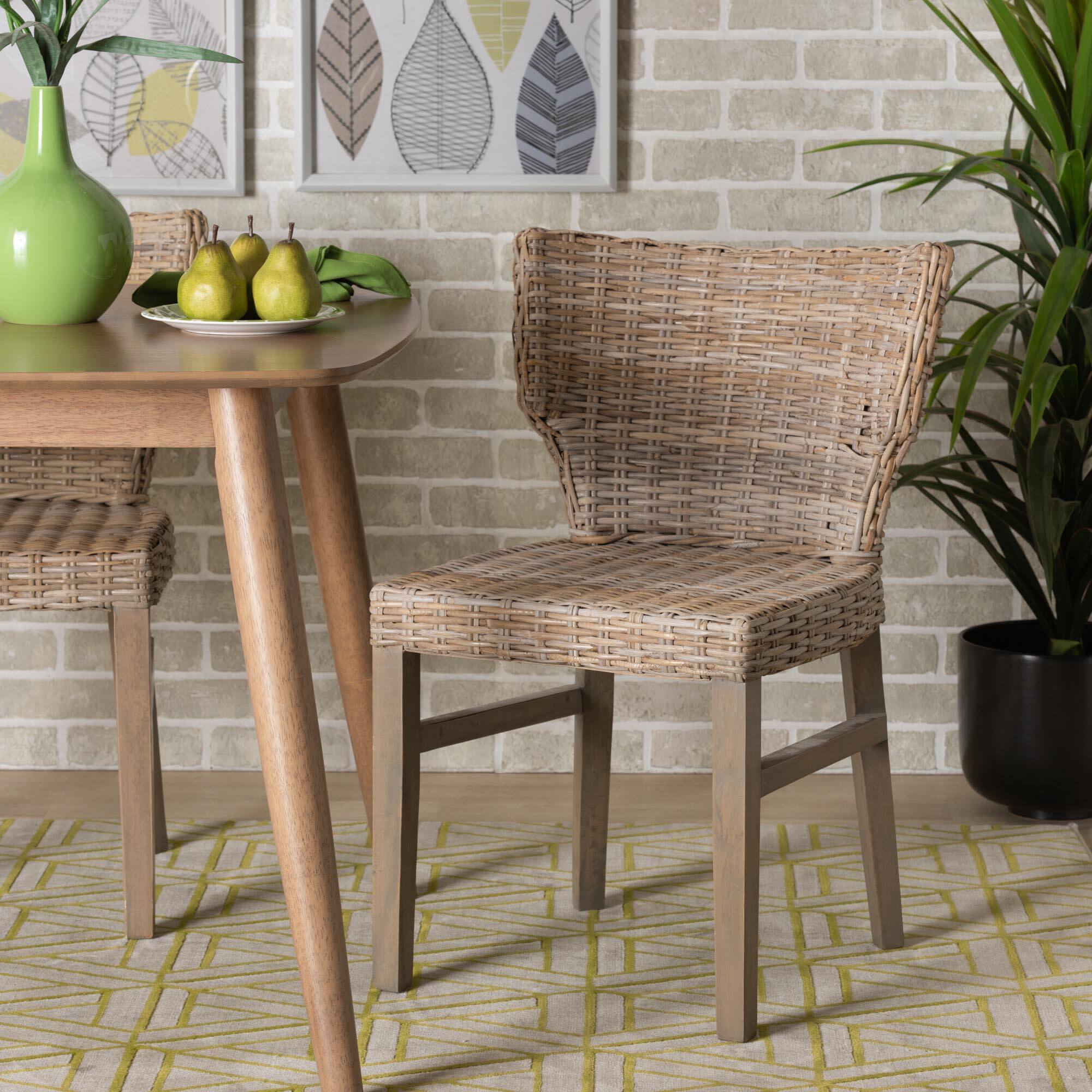 Alt View 4. bali & pari - Poltak Modern Bohemian Rattan Dining Chair - Greywashed/Brown.