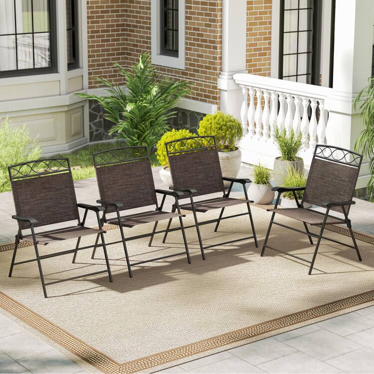 Back. SlickBlue - Patio Dining Chairs Set of Four, Folding Design with Armrests - Brown.