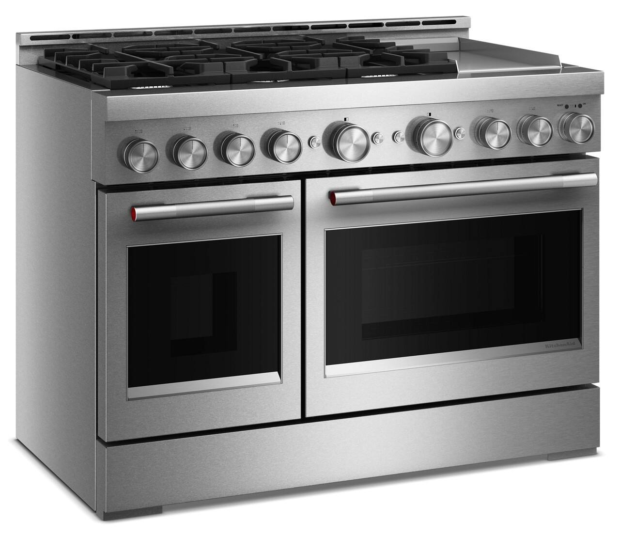 Angle. KitchenAid - KitchenAid® 48-Inch 6 Burner Commercial-Dual Fuel Range with Griddle - Stainless Steel.