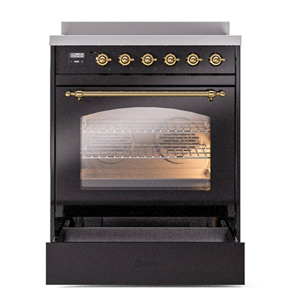 Alt View 6. ILVE - ILVE Nostalgie II Series 30 in. Induction Range with 4 Induction Elements (Brass Trim) - Glossy Black.