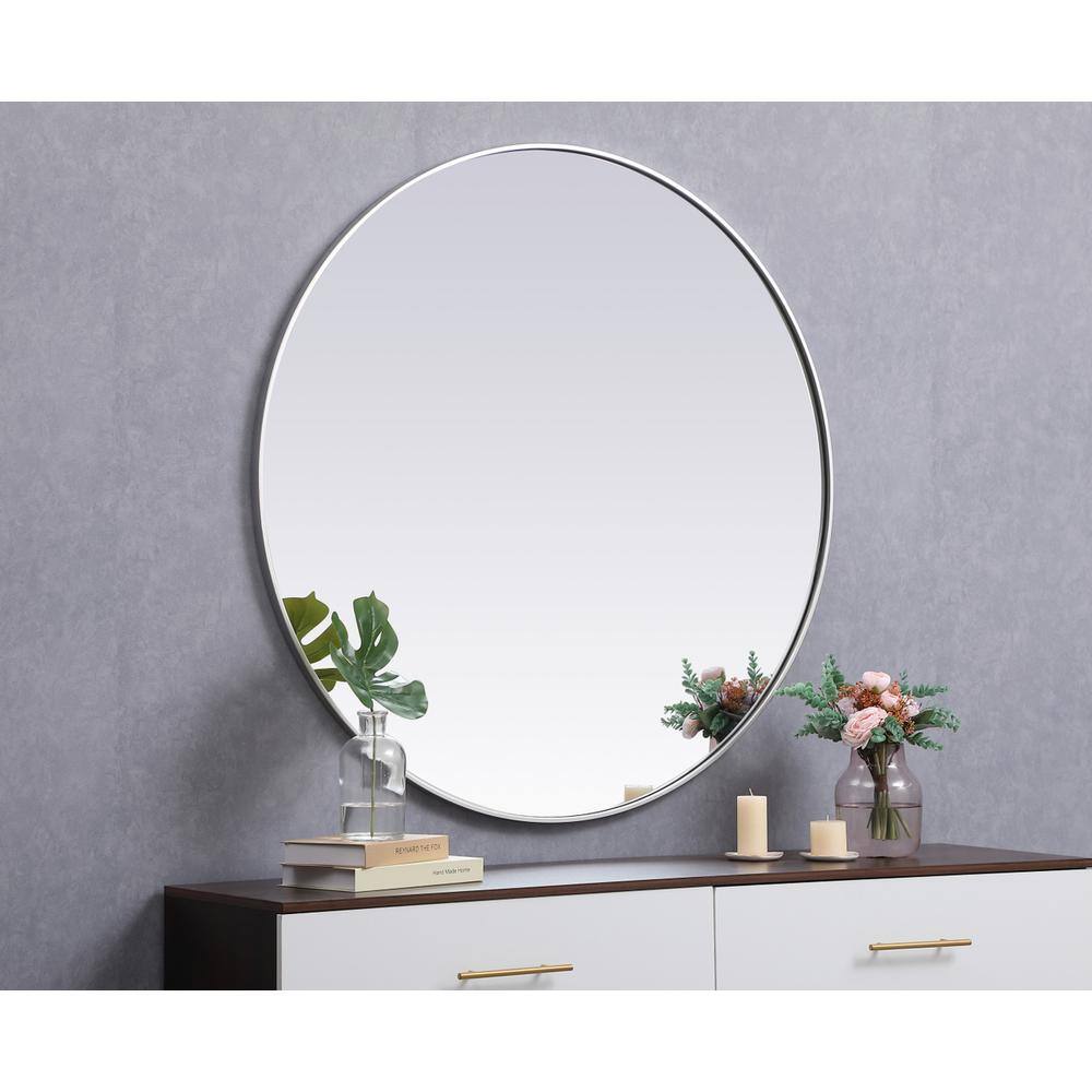 Alt View 1. Elegant Decor - Metal frame round mirror 45 inch in silver - Silver.