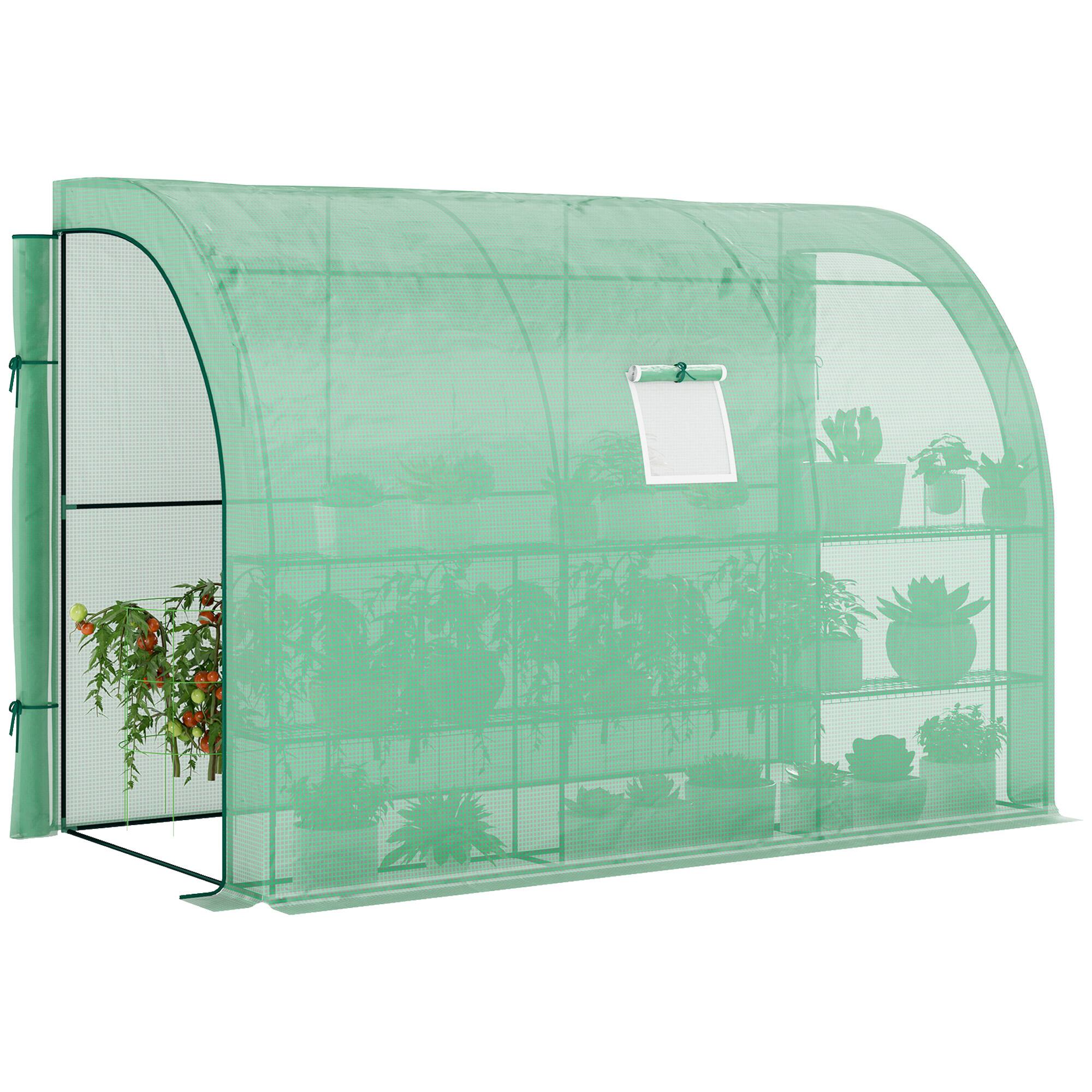 Outsunny - 10' x 5' x 7' Lean to Greenhouse, Walk-In Green House, Plant Nursery with 2 Roll-up Doors and Windows price history on PriceWatchPro