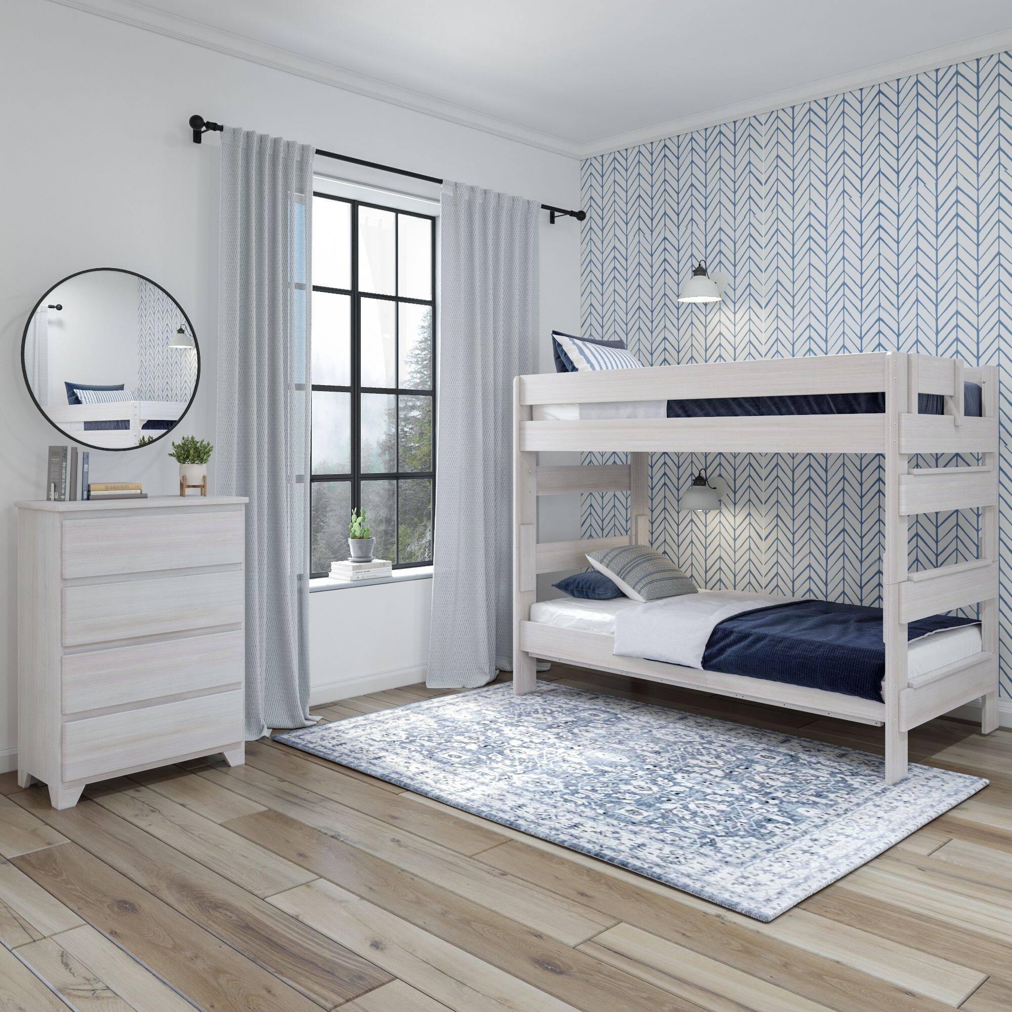 Alt View 4. Plank+Beam - Farmhouse Twin over Twin Bunk Bed, White Wash - White Wash.