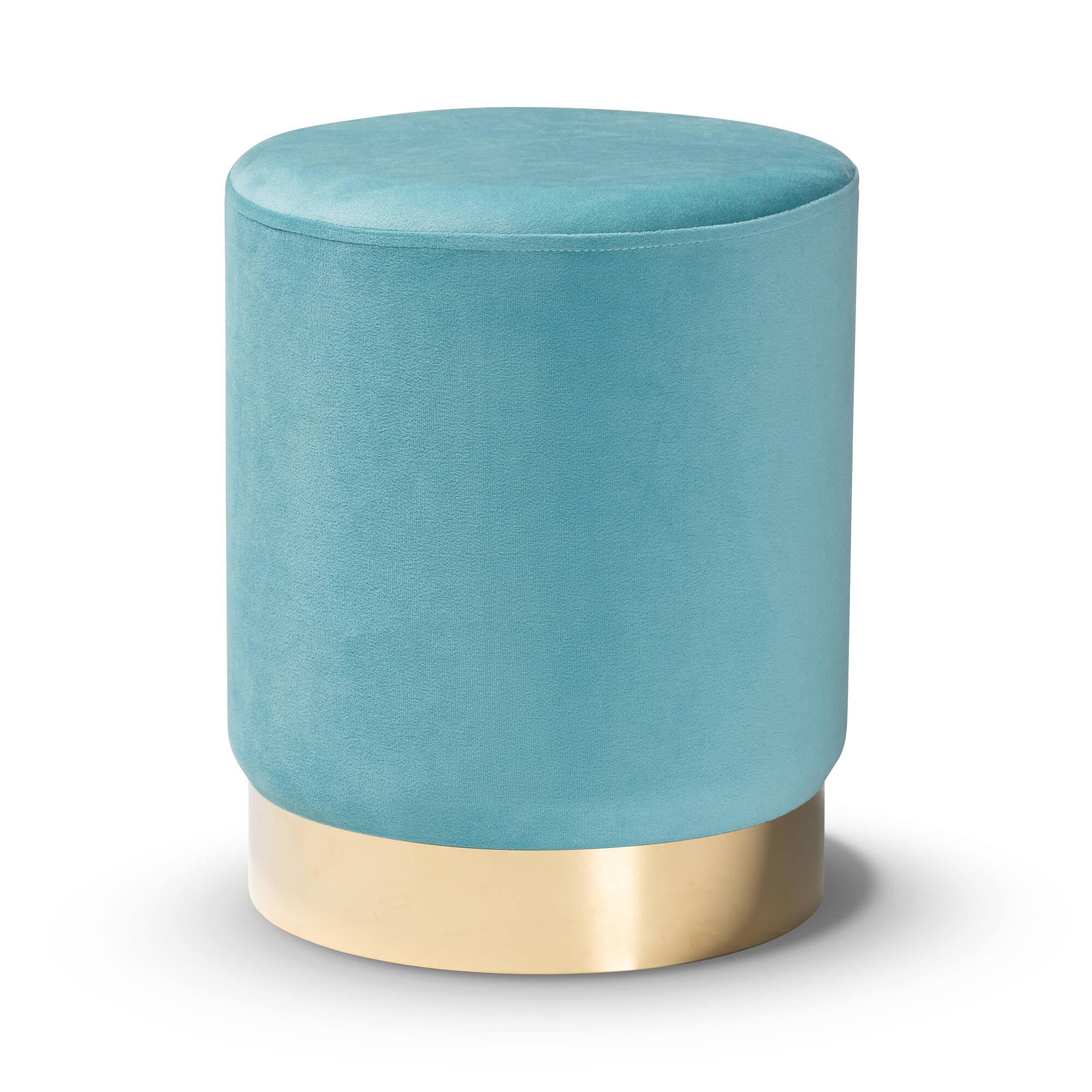 Front. Baxton Studio - Chaela Contemporary Glam and Luxe Velvet Fabric Upholstered and Gold Finished Metal Ottoman - Sky Blue/Gold.