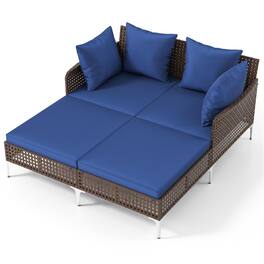Boyel Living - Outdoor Rattan Double Daybed Wicker Chaise Lounge 60in L x 525in W x 275in H - Navy Blue