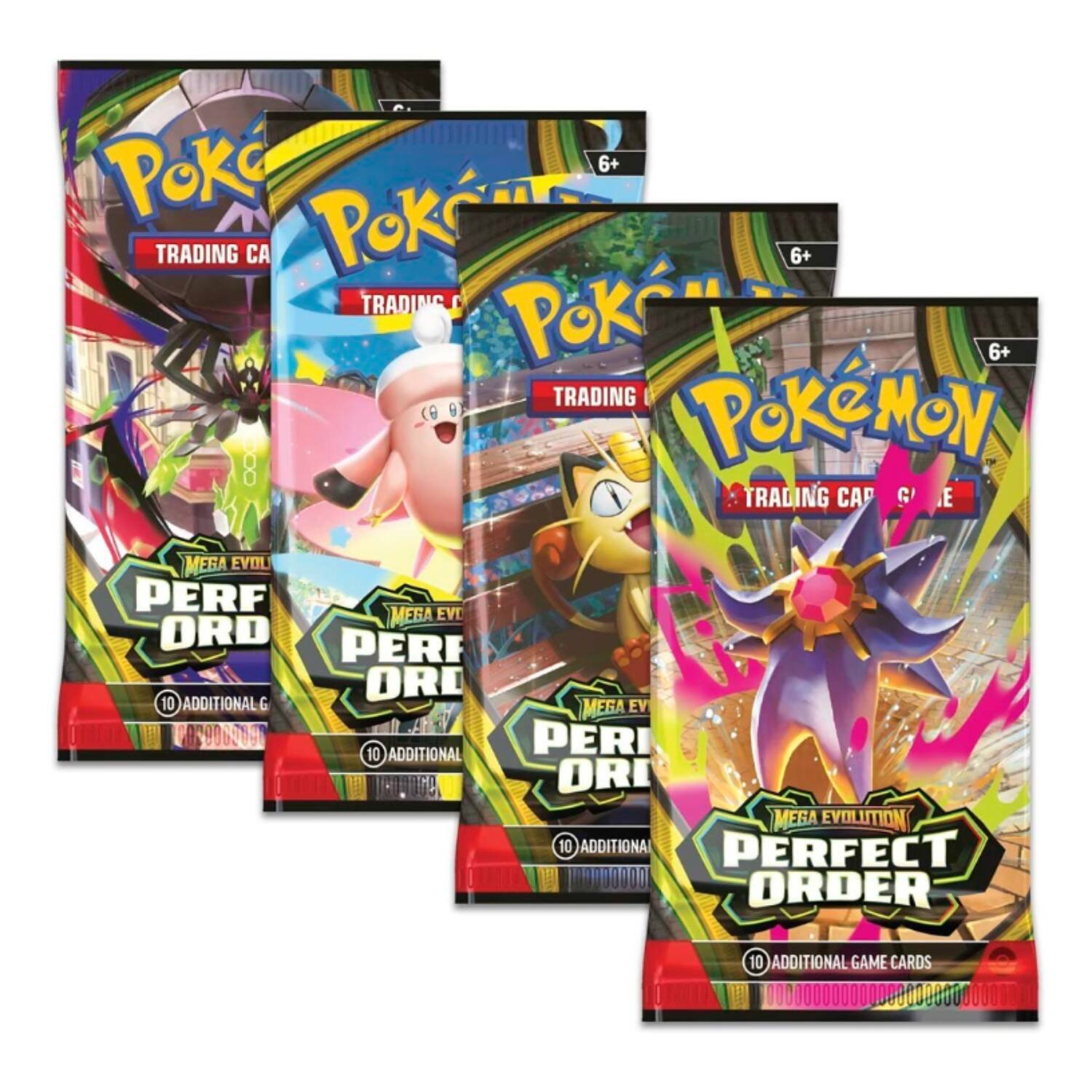 Poke 6+ TRADING CARD GAME  
PERFECT ORDER  
Mega Evolution  
10 ADDITIONAL GAME CARDS
