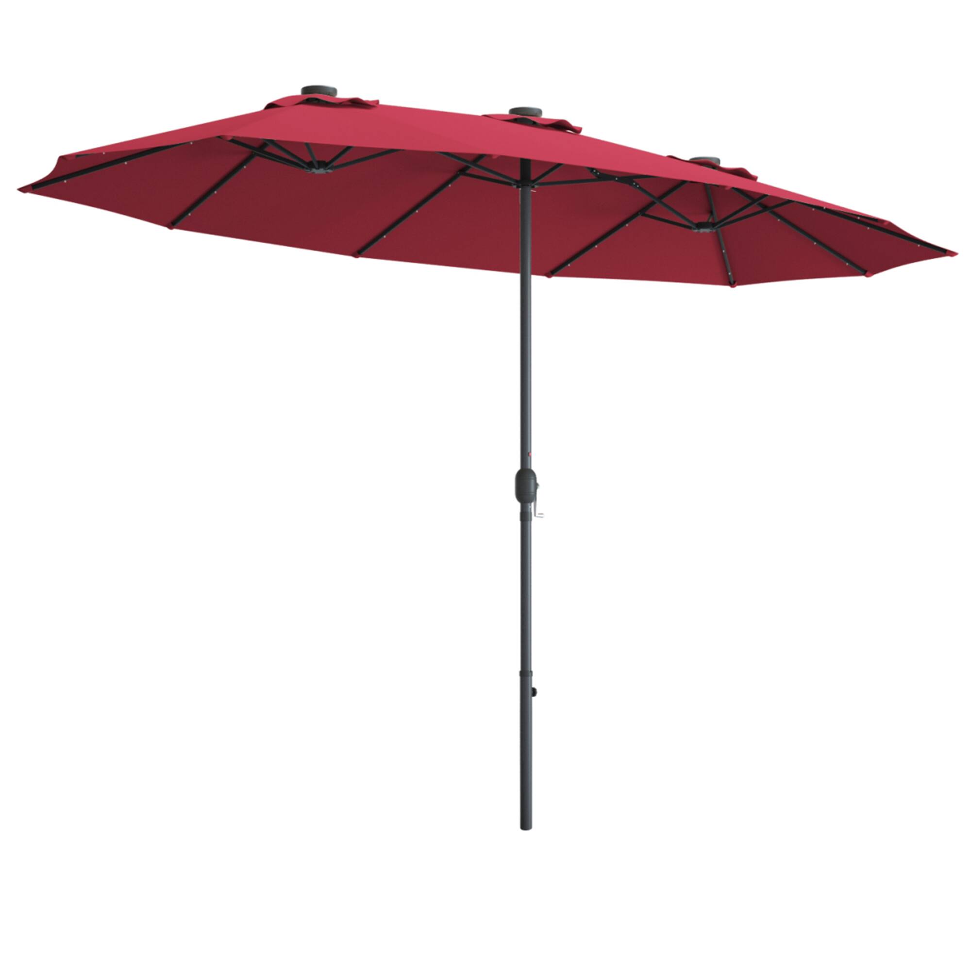 Alt View 2. Gymax - Gymax 15Ft Solar LED Patio Outdoor Double-Sided Umbrella w/ 36 Lights Crank Burgundy - Burgundy.