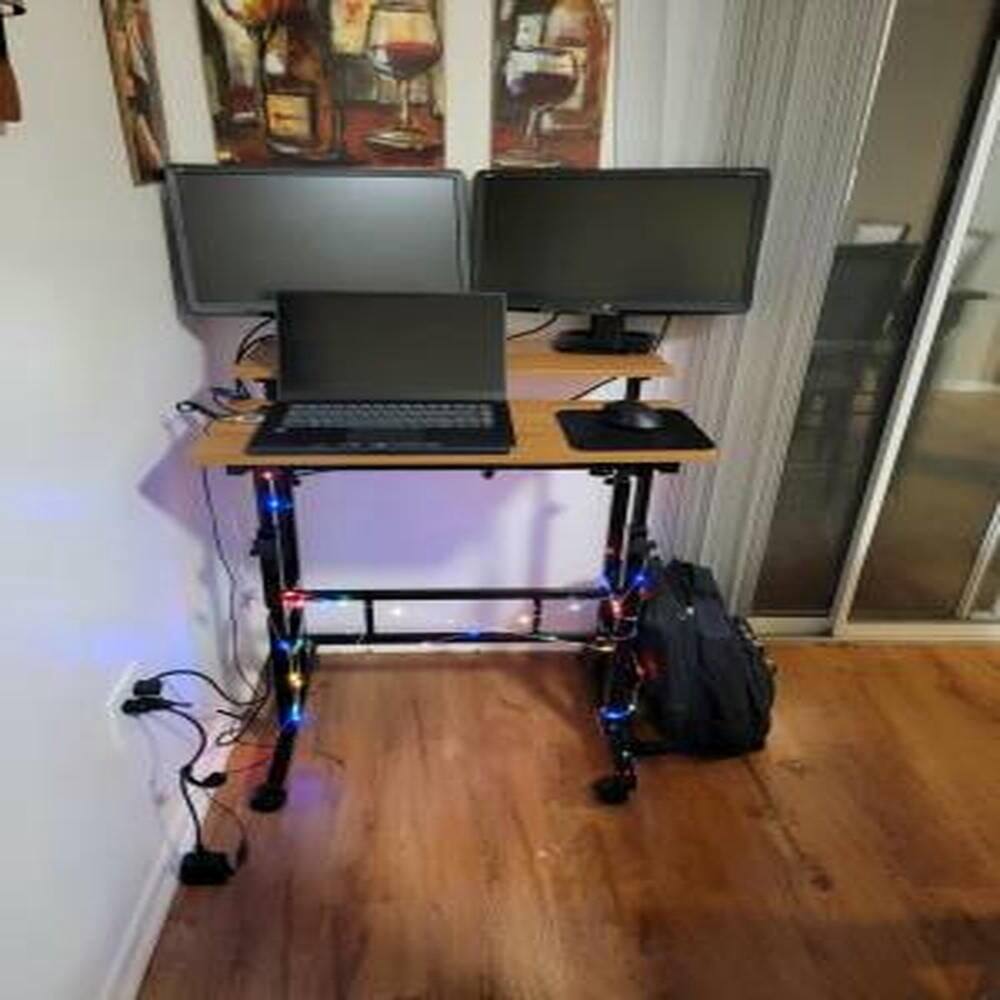 Alt View 1. Pefilos - Mobile Stand up Computer Desk with 2 Tilting Desktops-Black, Office Furniture, Portable Desk for Home & Office - Black.