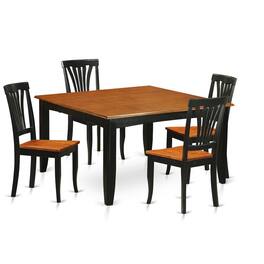 East West Furniture - 5PC Dining room set-Dining Table and 4 Wooden Dining Chairs - Black & Cherry
