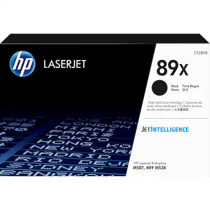 hp LASERJET CF289X 89X Black Tinta Negra Noire High Yield Toner Cartridge / Cartouche de toner à haut rendement / Cartucho de tóner de alto rendimiento
JETINTELLIGENCE
HP LaserJet Enterprise M507, MFP M528