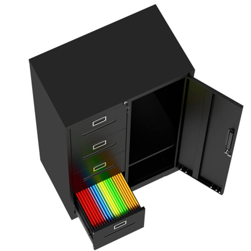 Alt View 6. HTUTWOO - Metal Storage Vertical Filing Cabinet with Lock – File Locker with 4 Drawers and 1 Door for School, Living Room, Office - Black.