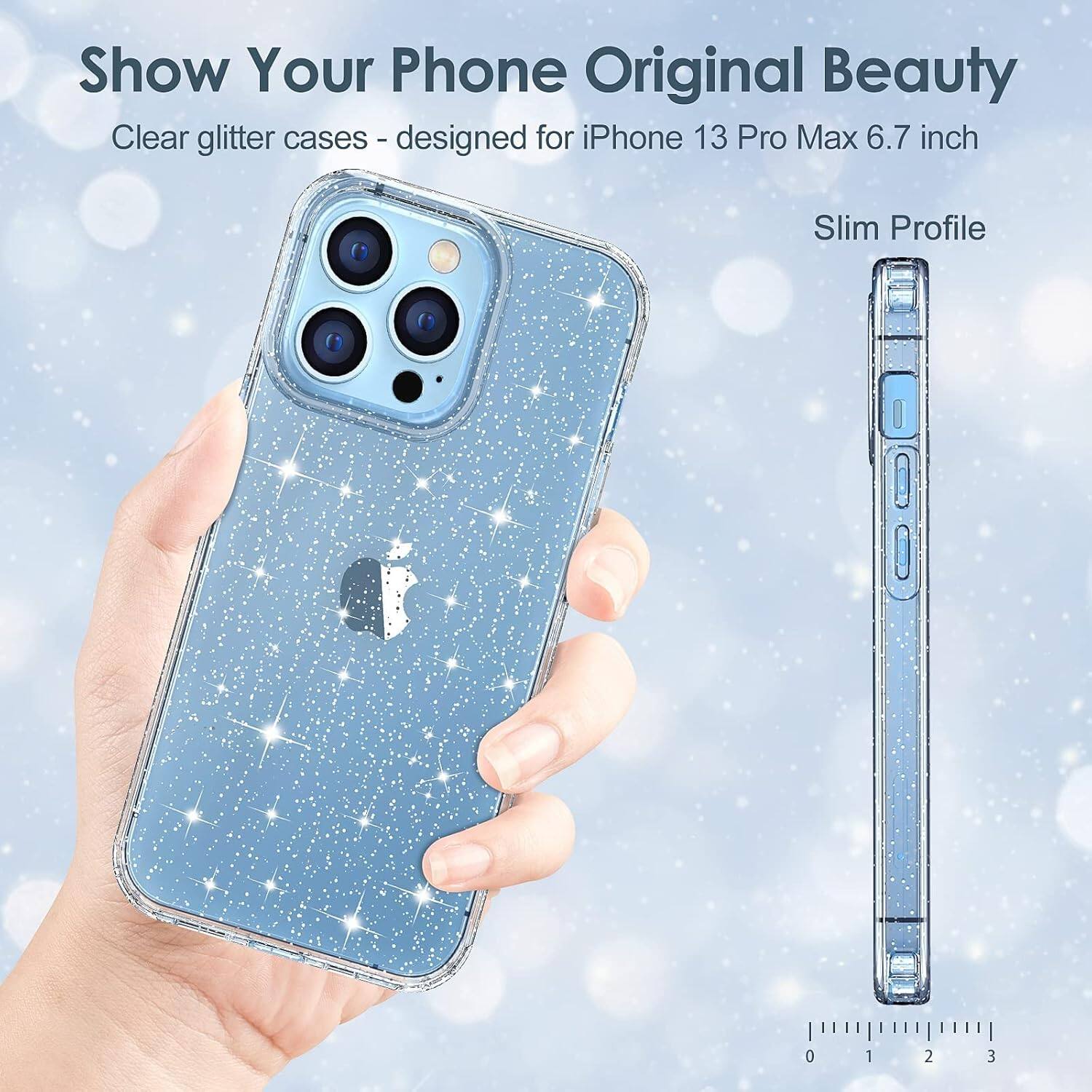 Show Your Phone Original Beauty, Clear glitter cases - designed for iPhone 13 Pro Max 6.7 inch, Slim Profile, 0 1 2 3 0 1 2 3