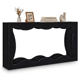 Costway - 63" Console Table, 2-Tier Narrow Entryway Table with Wavy Edge Storage Shelf - Black