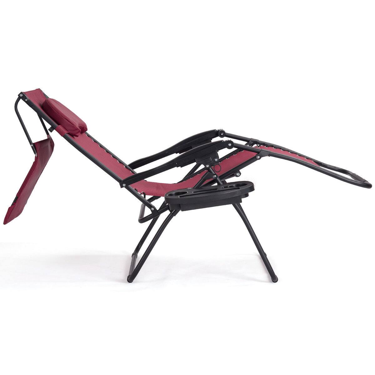 Alt View 9. Gymax - Gymax Folding Recliner Zero Gravity Lounge Chair W/ Shade Canopy Cup Holder Wine - Black, Wine.