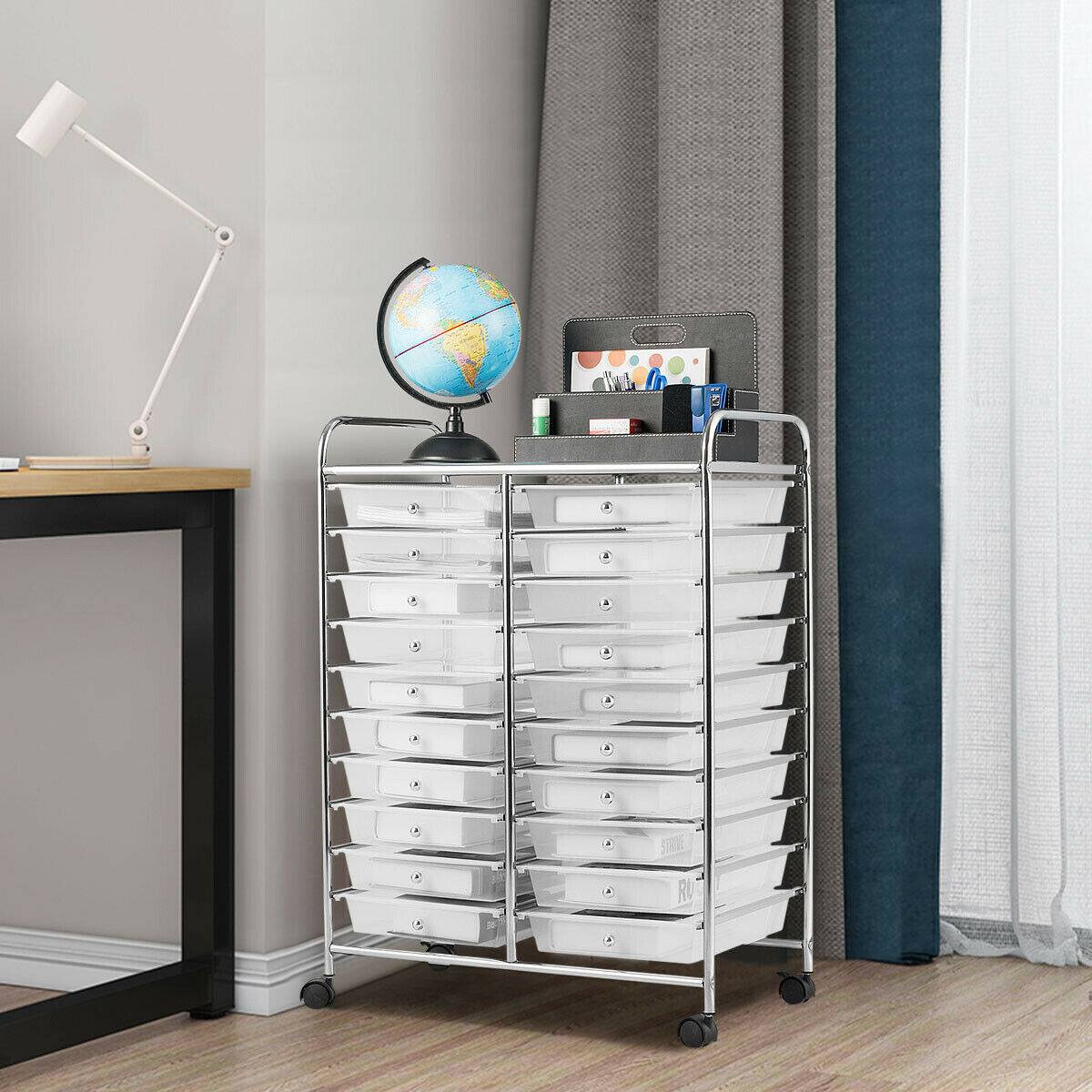 Alt View 2. Gymax - Gymax Office Rolling Cart 20 Storage Drawers Scrapbook Paper Studio Organizer Clear - Clear.