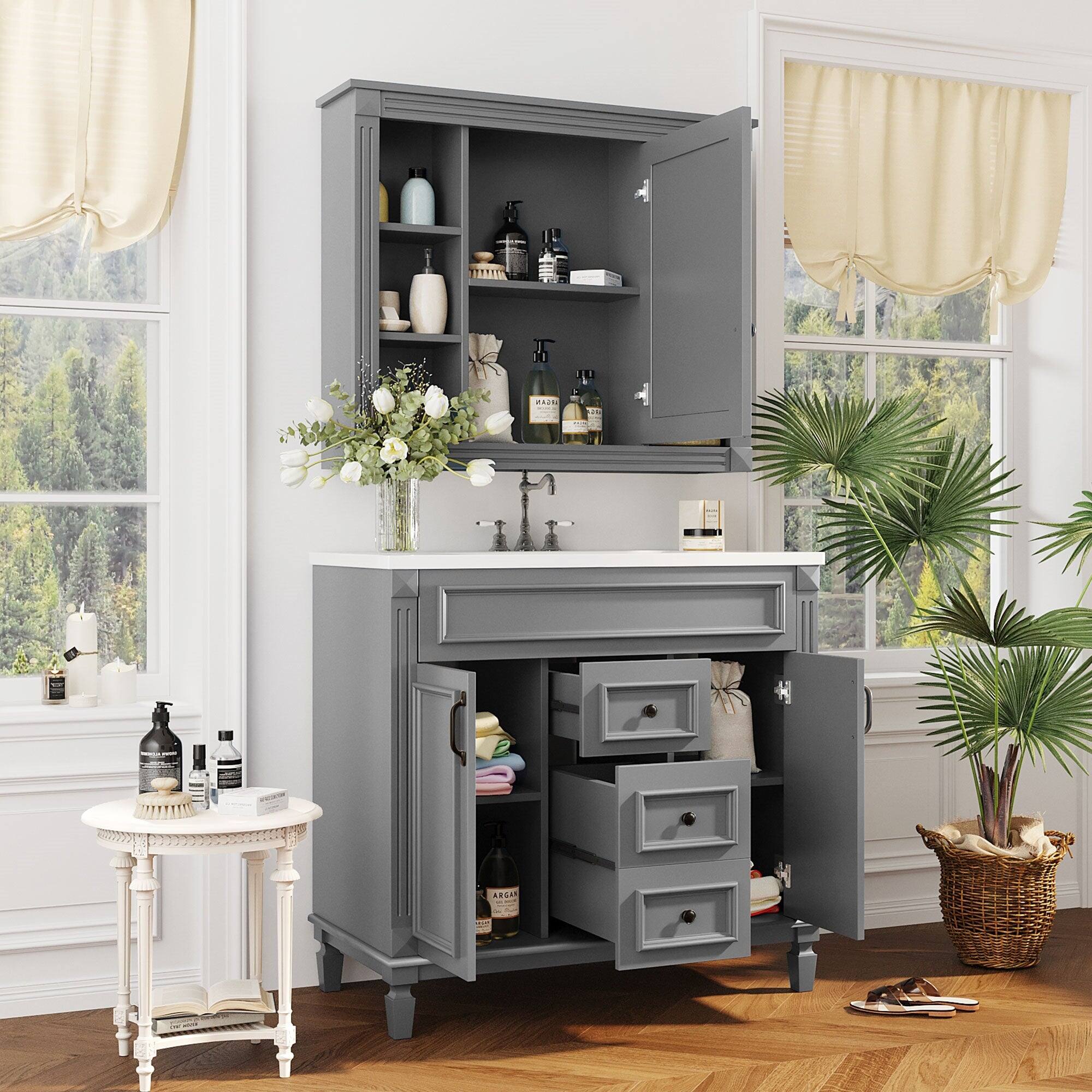 Alt View 2. Boyel Living - 36 Inch Modern Bathroom Vanity with Sink and Mirror Cabinet Grey - Gray.