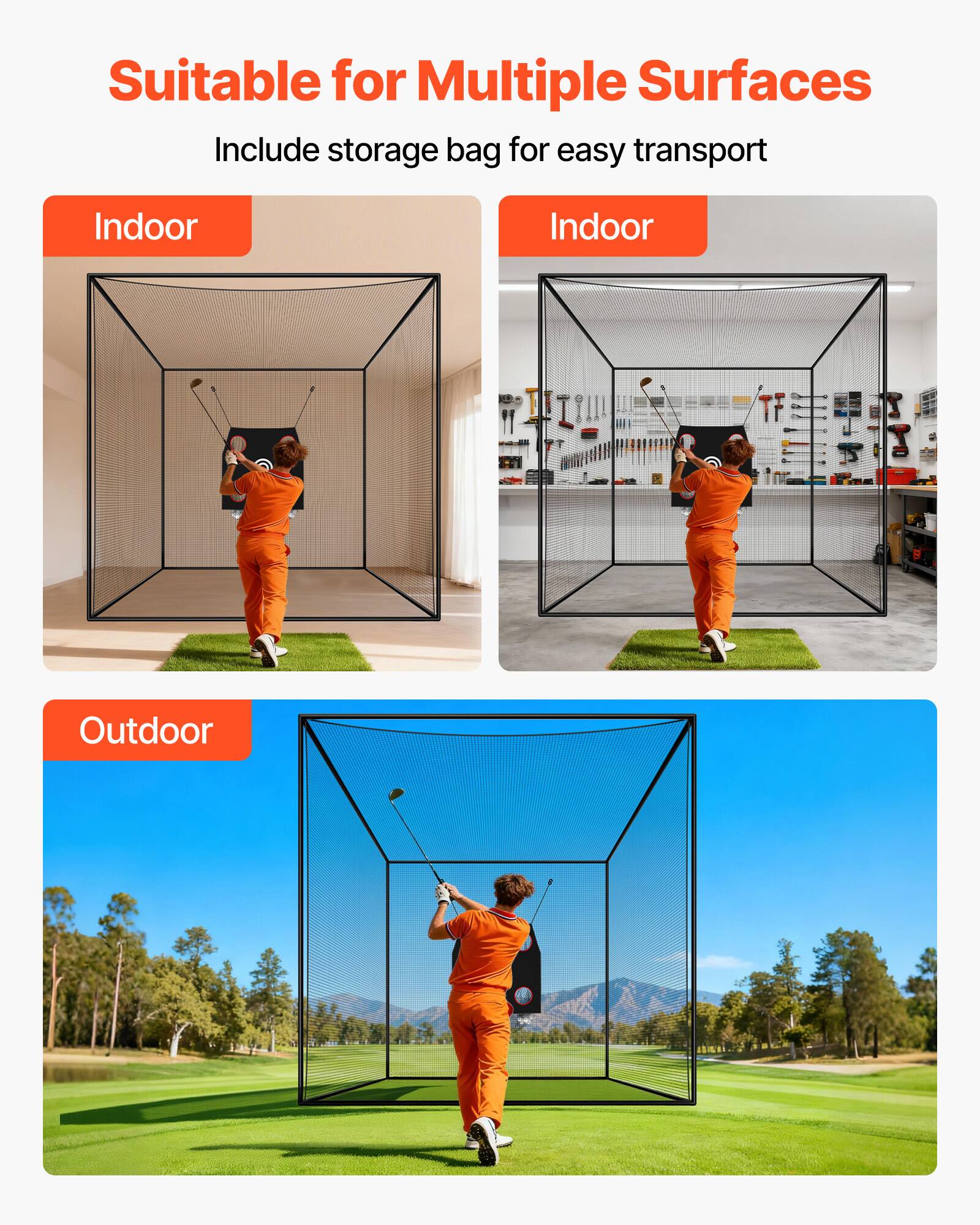 Suitable for Multiple Surfaces  
Include storage bag for easy transport  

Indoor  
Indoor  
Outdoor