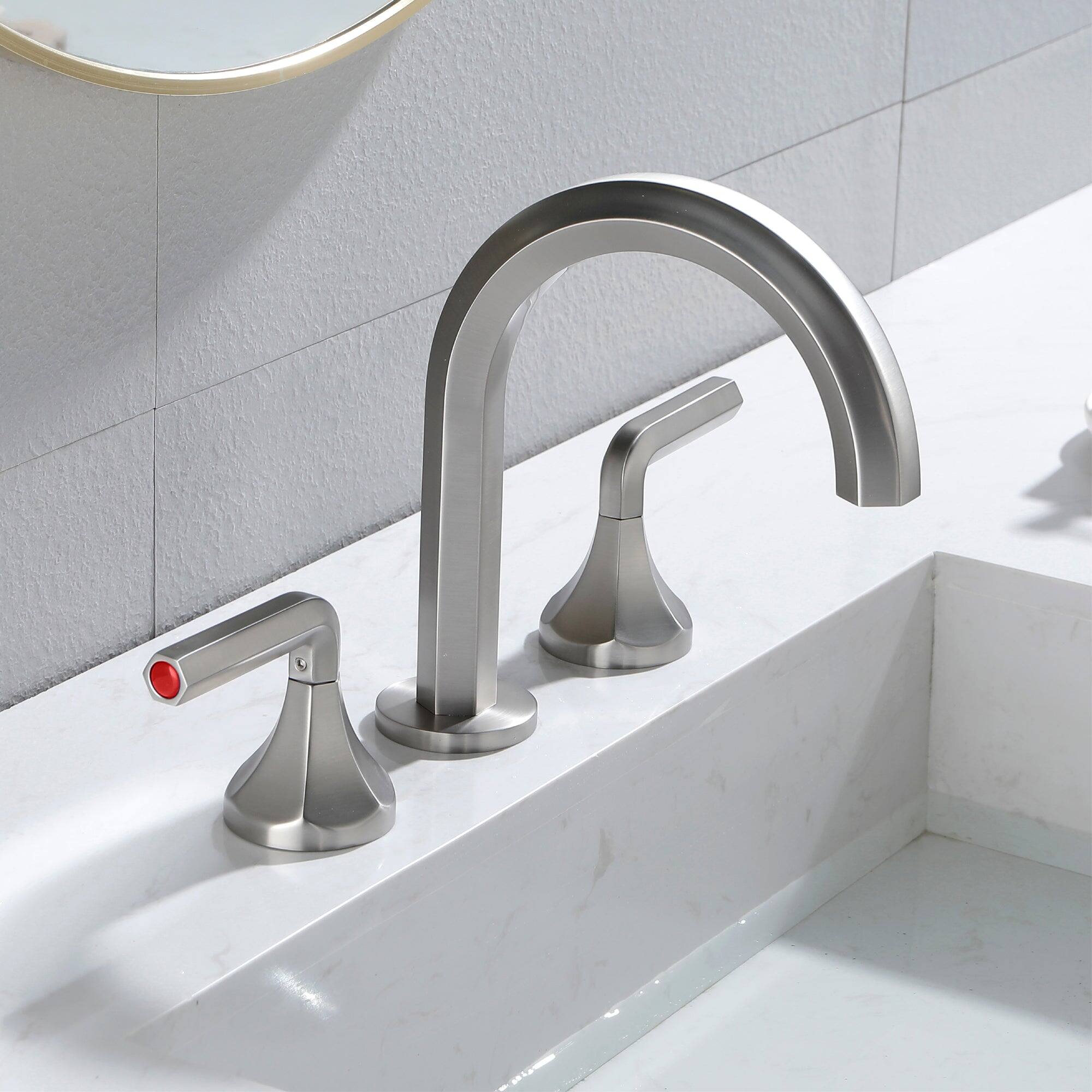 Alt View 10. Boyel Living - 8 in Widespread Double Handle 1.2 GPM Bathroom Faucet with Quick Connect Hose and Water Supply Hose in Brushed Nickel - Brushed Nickel.