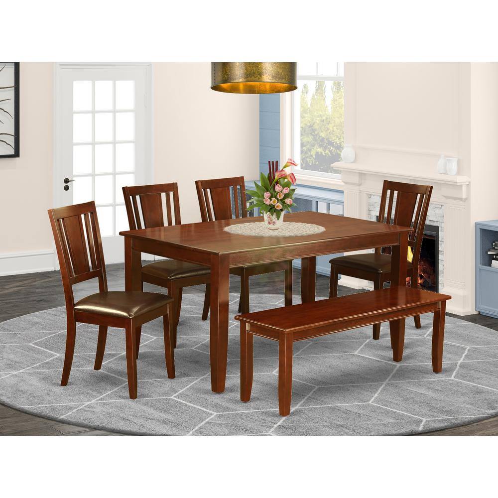 Back. East West Furniture - 6 Pc Kitchen Table with bench-Table and 4 Chairs for Dining room and Bench - Mahogany.