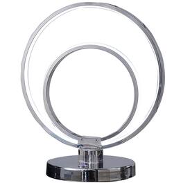 Manhattan Lane - 14 Inch Table Lamp, Modern Ring LED Light, Round Metal Base - Chrome, Silver