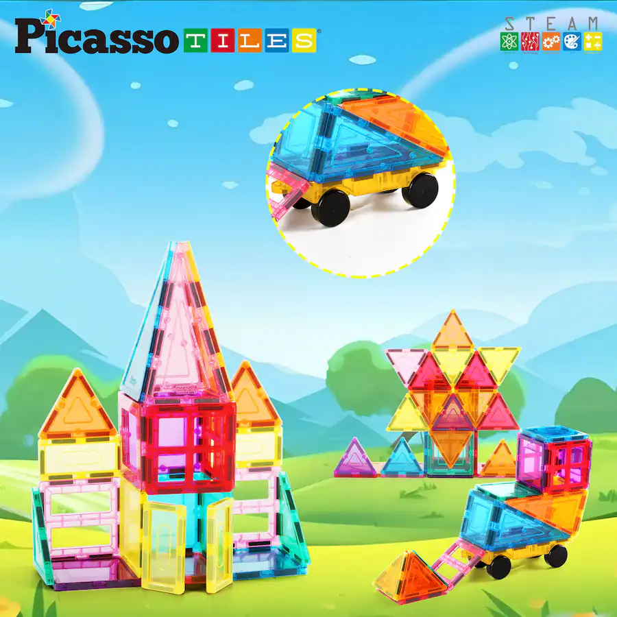 PicassoTiles PICASSO TILES Magnetic Tiles For Kids with Tote Bag, 61PCS ...