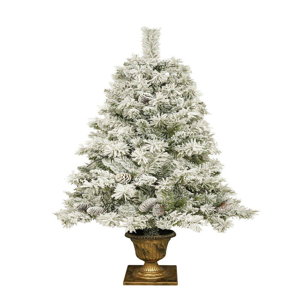 Back. Resenkos - Complete 4-Piece Pre-Lit Christmas Set, Features a Garland, Wreath, and Two LED Illuminated Entry Trees, Green - Green.