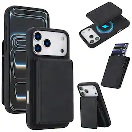 Dteck - 2-in-1 Magnetic Wallet Case for Apple iPhone 17 Pro Max, Detachable Folio Cover with RFID Blocking & Dual Kickstand - Black