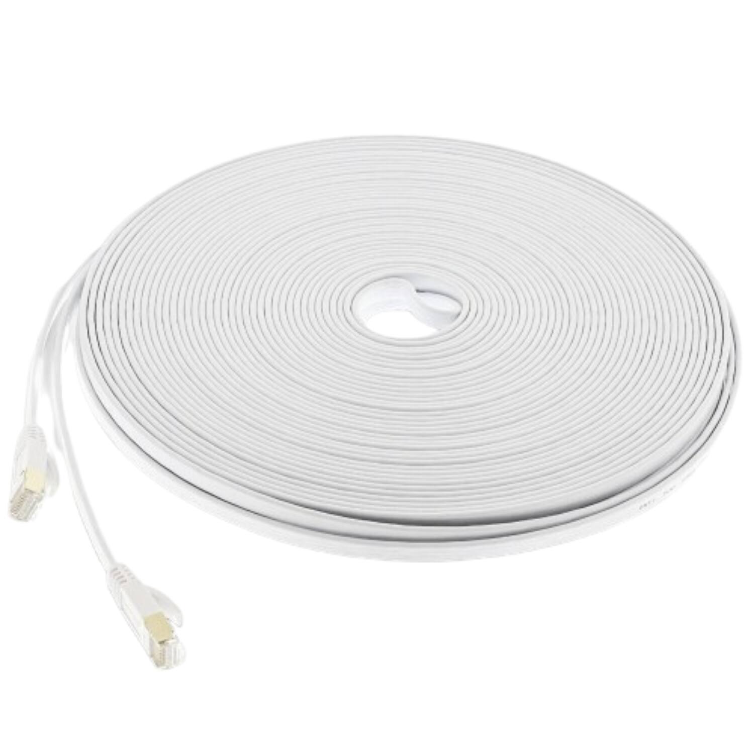 Front. Stock Preferred - 150FT CAT6 Flat White High Speed LAN Network Cable with RJ45 Connectors - White.