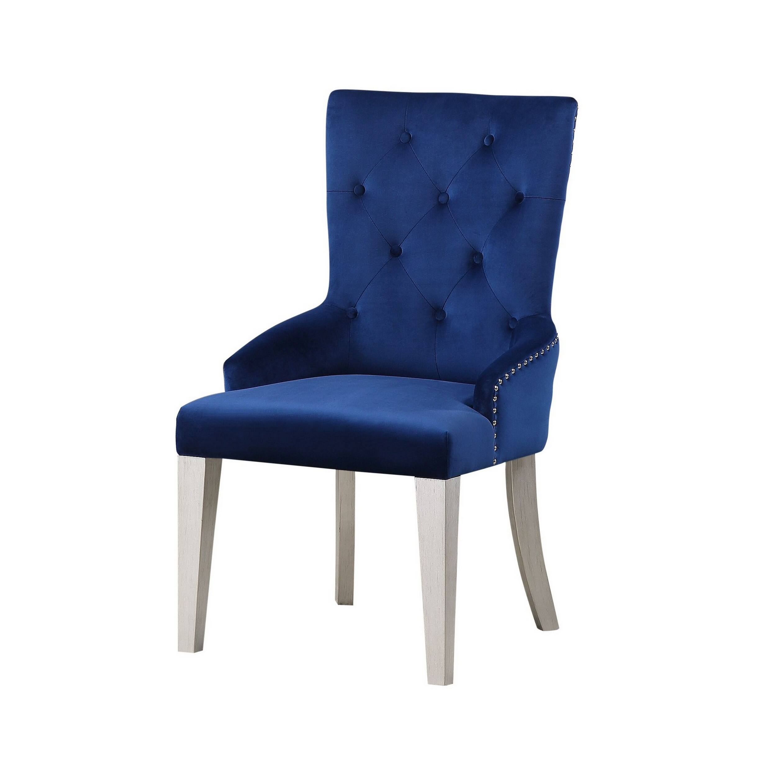 Front. Manhattan Lane - Side Chair with Button Tufted Back and Tapered Legs - Blue.