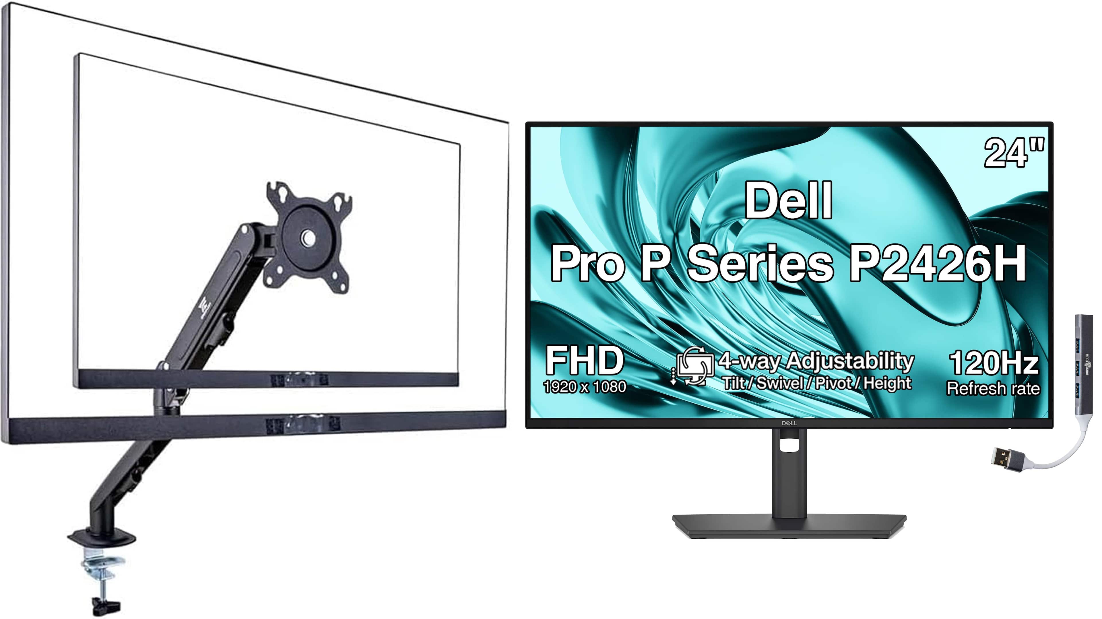 Dell - Pro P Series P2426H 24" FHD IPS Monitor, Swivel/Height/Pivot/Tilt w/DKZ Hub & Ergoflexy Single Mount Arm - Dark Gray