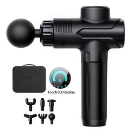 Cluzine - Massage Gun 6 Speed LCD Display USB Rechargeable Triangle Body Deep Relaxation with 6 Massage Heads - Black