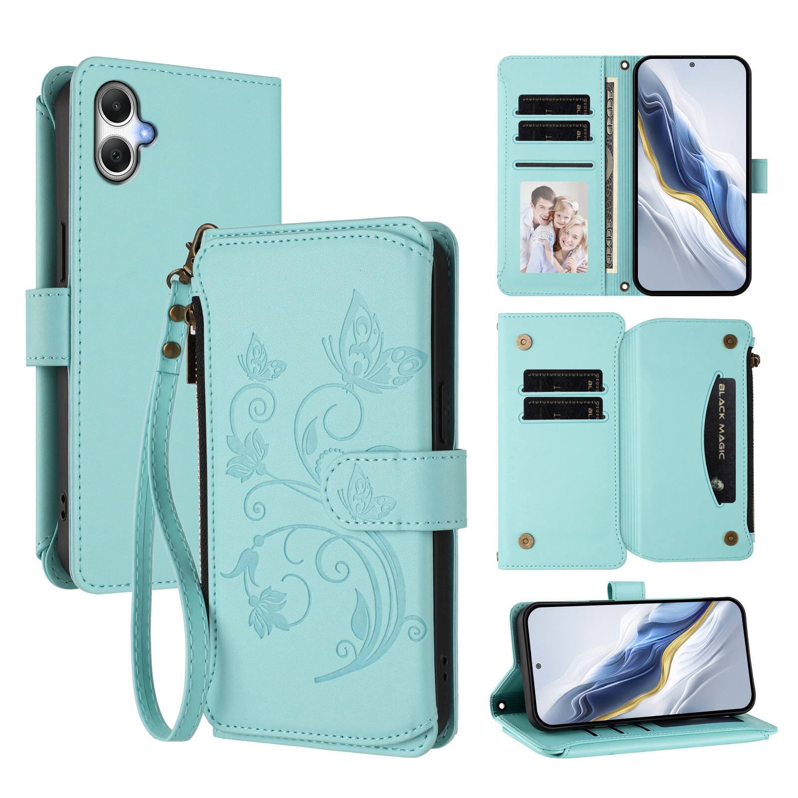 Dteck - Crossbody Wallet Case for Samsung Galaxy A07,Embossed Butterfly Flower Folio PU Leather Cover with Zipper Pocket+Strap - Green price history on PriceWatchPro