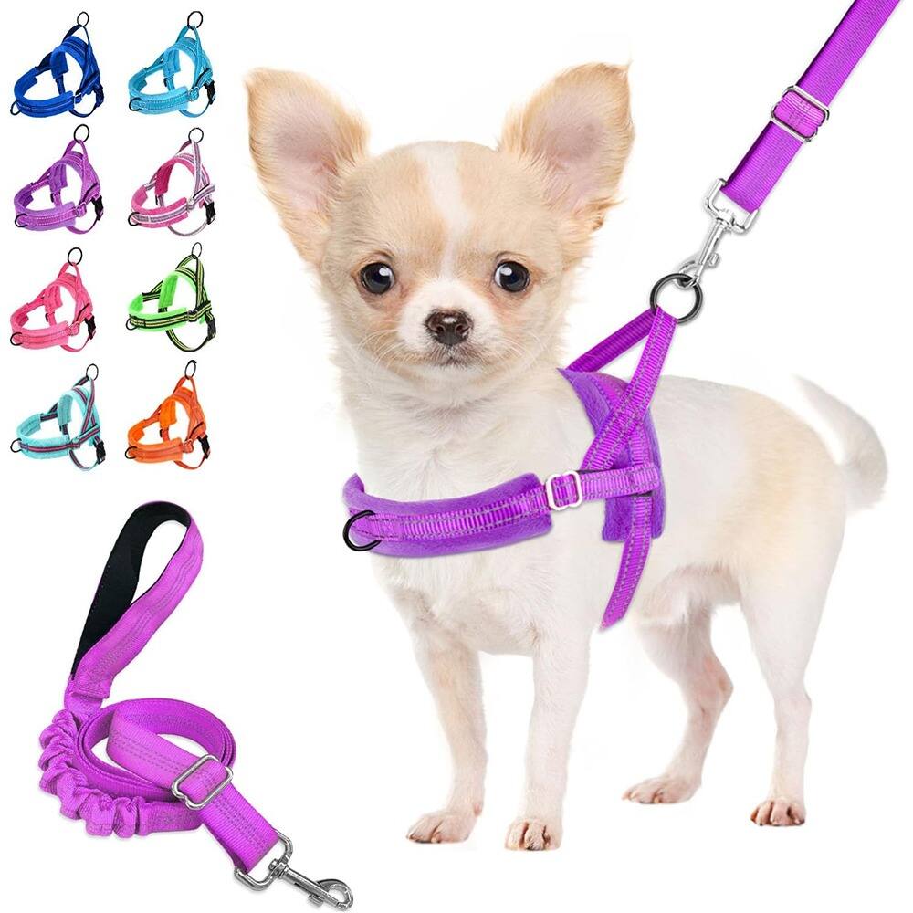 Front. MOSZAR LLC - Purple No-Pull Dog Harness & Leash Set – Soft, Reflective, Adjustable (XS) - Purple.