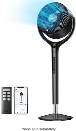 DREO 8 UO = OEOCV a : DRID TurboPoly"Tan + I . C + noa + - DREO . -eaus 60 ceming . - - - 9:00 -M + - iPhone sold separately.