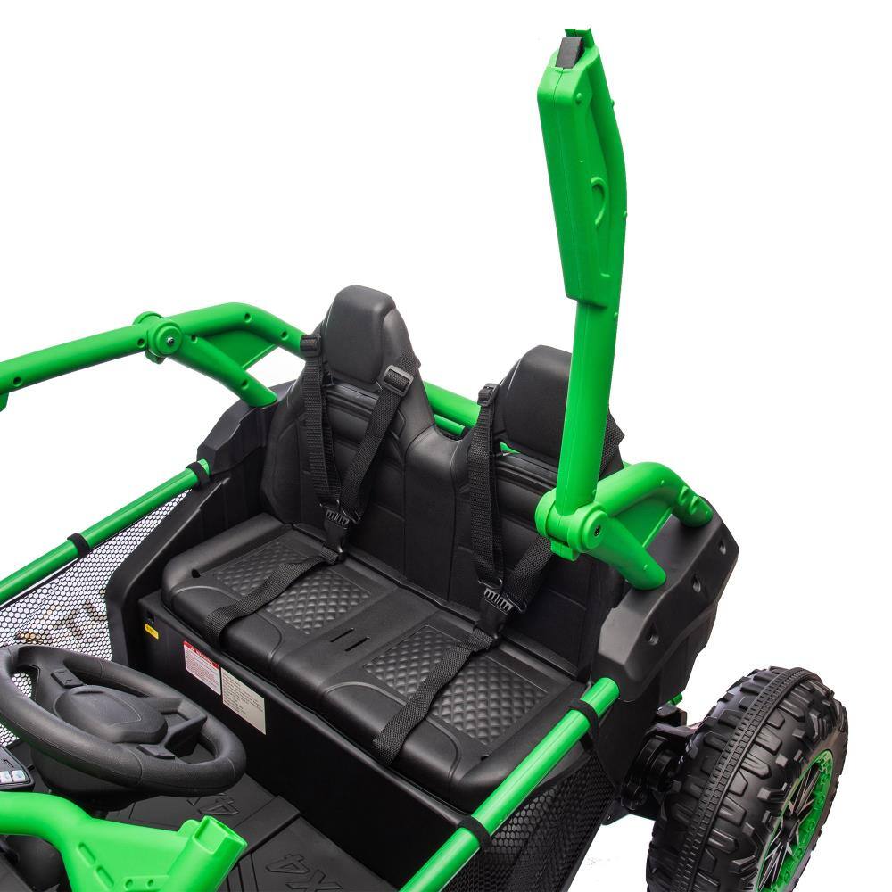 Alt View 2. BreeBe - 24V Two-Seater Kids ride on UTV with Parental Control, 400W, Suspension, Bluetooth, USB, LED, Horn, Storage, Ages 3+ - Green.