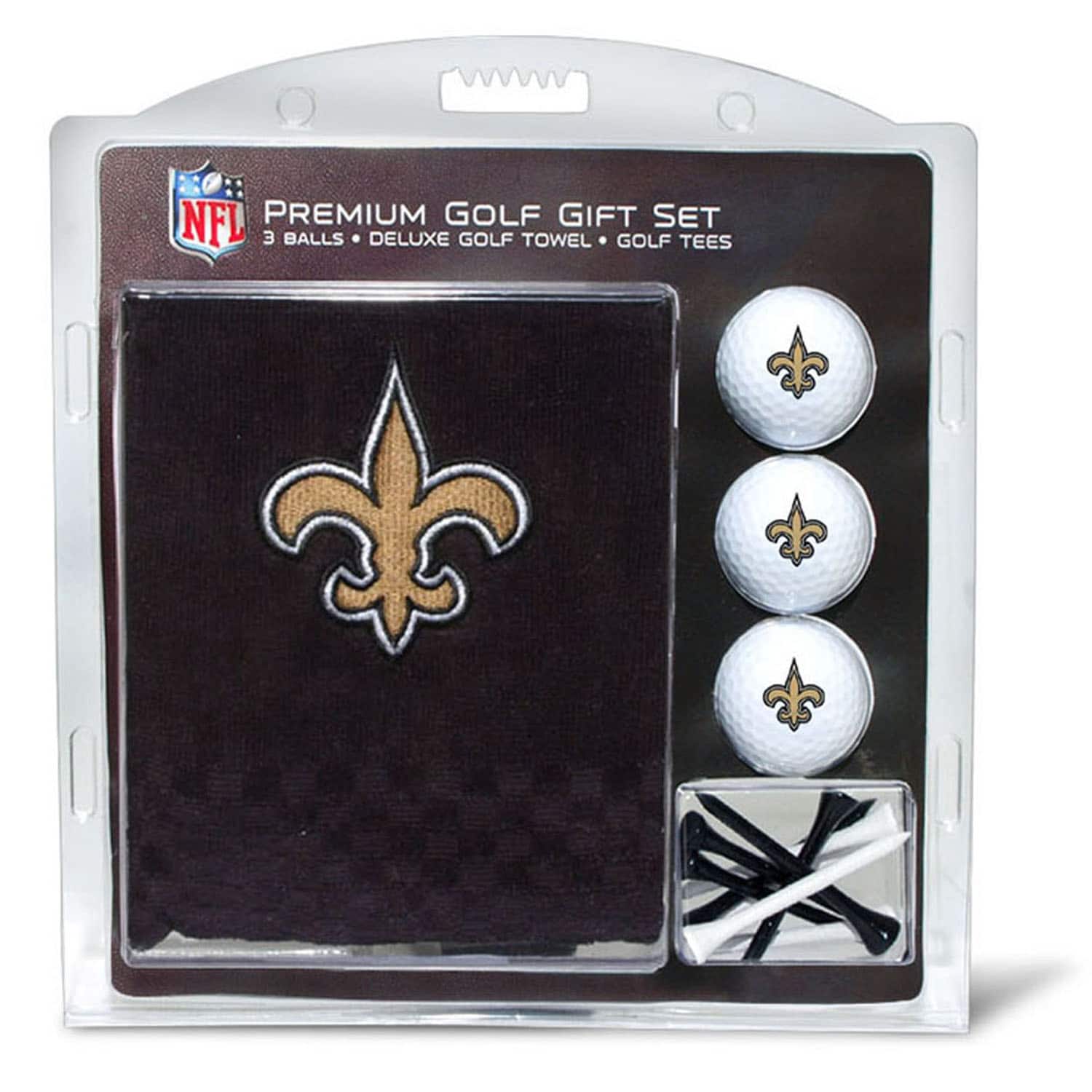 NFL PREMIUM GOLF GIFT SET  
3 BALLS • DELUXE GOLF TOWEL • GOLF TEES