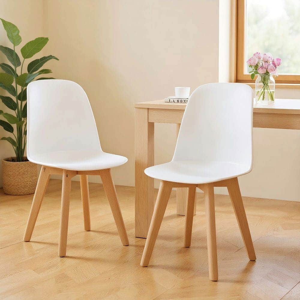 Kadyn - Set of 2 Modern Dining Chairs with Tilt Backrest and Solid Beechwood Legs - White