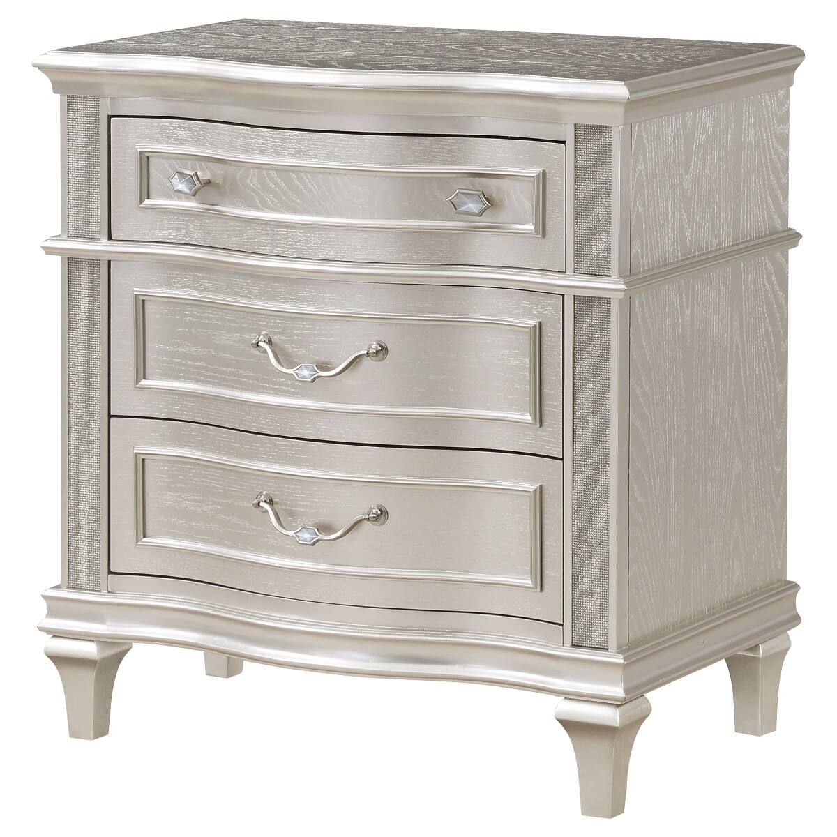 Left. Loheer - Loheer Silver Oak 3 Drawer Nightstand with Geometric Hardware and Tapered Legs - Silver Oak.