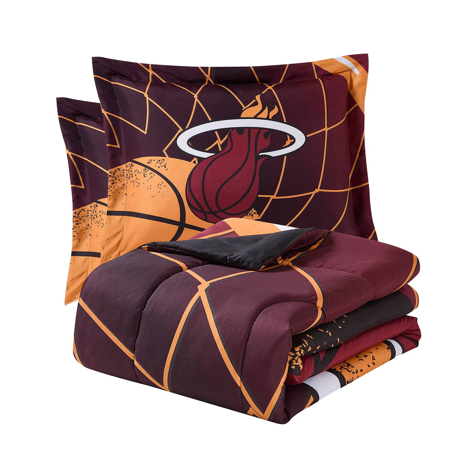 Angle. Sweet Home Collection - NBA Miami Heat Comforter & Pillow Sham Set- Full/Queen - Multicolored.