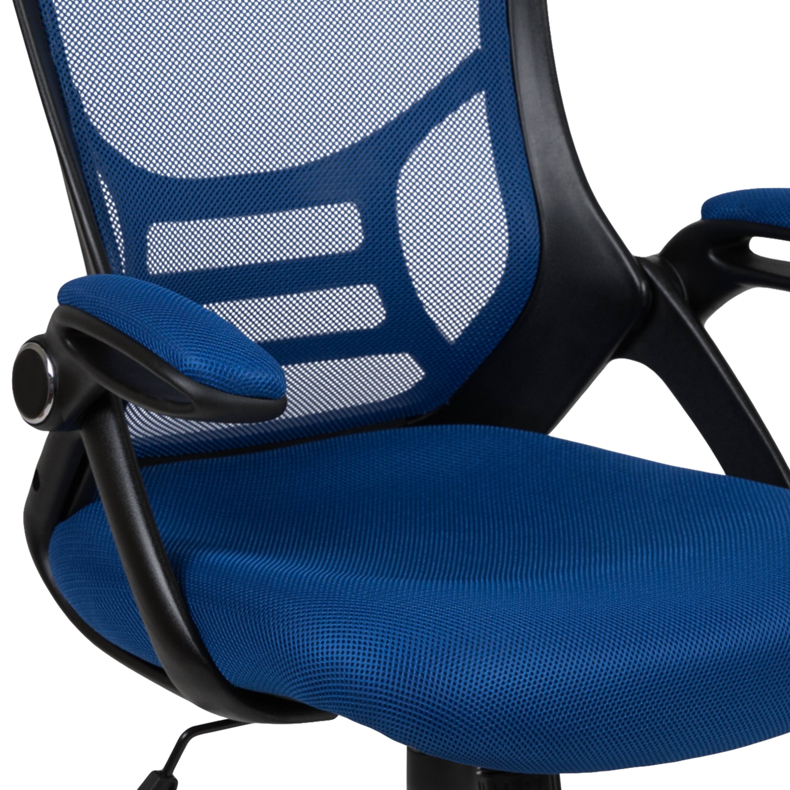 Alt View 10. Emma + Oliver - High Back Mesh Ergonomic Office Chair with Flip-up Arms - Blue.