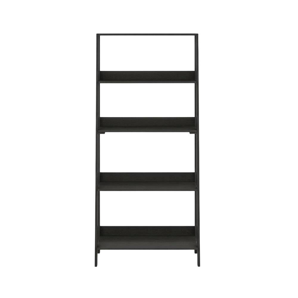 Back. FurniFact - Black 5-Tier Ladder Shelf for Books and Display Storage - Black Espresso.